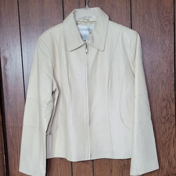 Vintage Chadwick’s Women’s Cream Leather Jacket Size L – Wide Sleeves, Lined Y2K - Picture 1 of 16